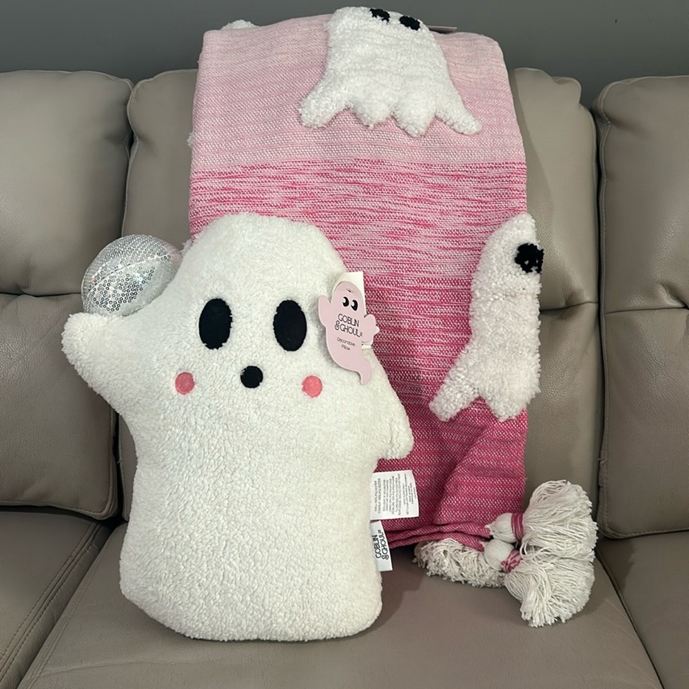 Rachel Zoe Pink Ghost Blanket and matching pillow